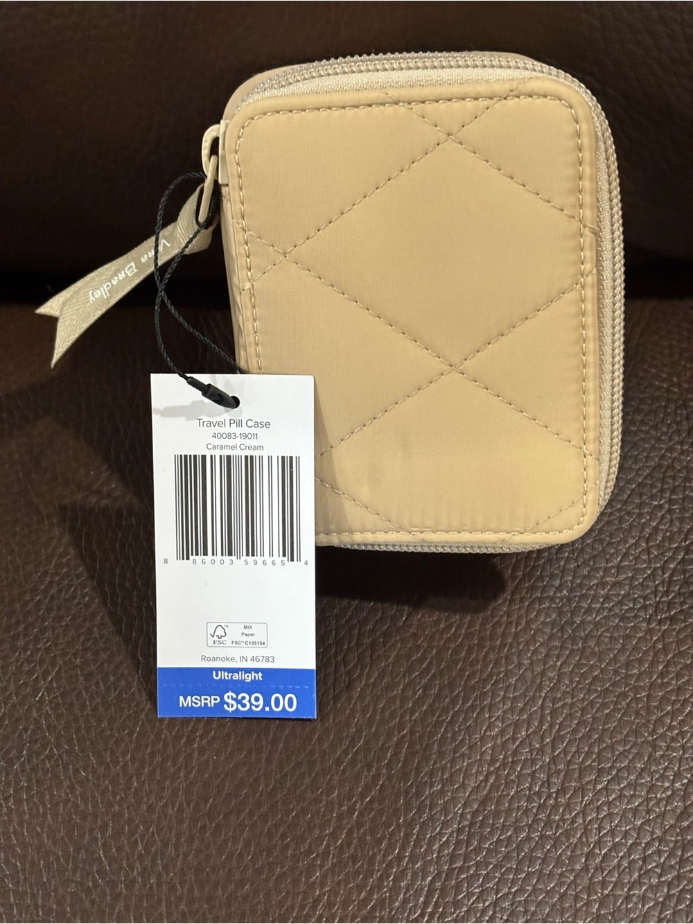 Vera Bradley Quilted Travel Pill Case in Caramel Cream